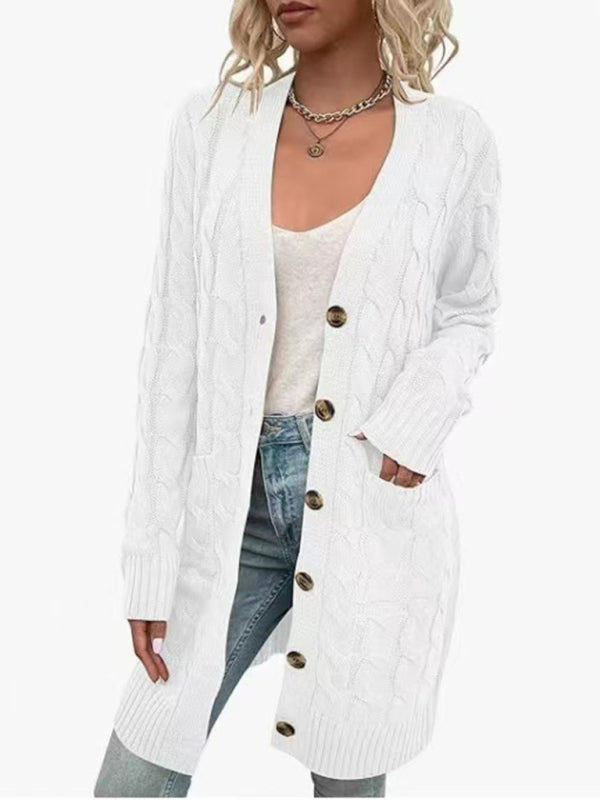 Women's Outerwear Button-up Long Single-breasted Casual Cardigan White