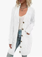 Women's Outerwear Button-up Long Single-breasted Casual Cardigan White