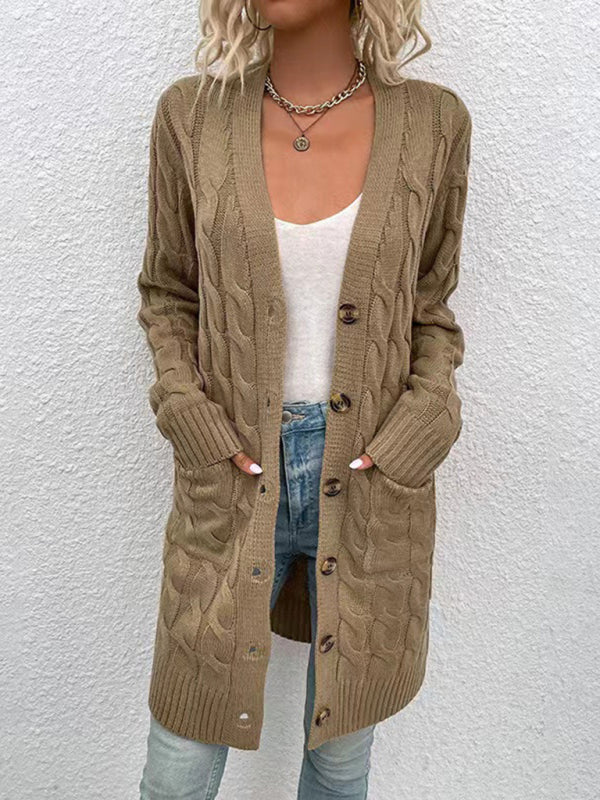 Women's Outerwear Button-up Long Single-breasted Casual Cardigan Camel