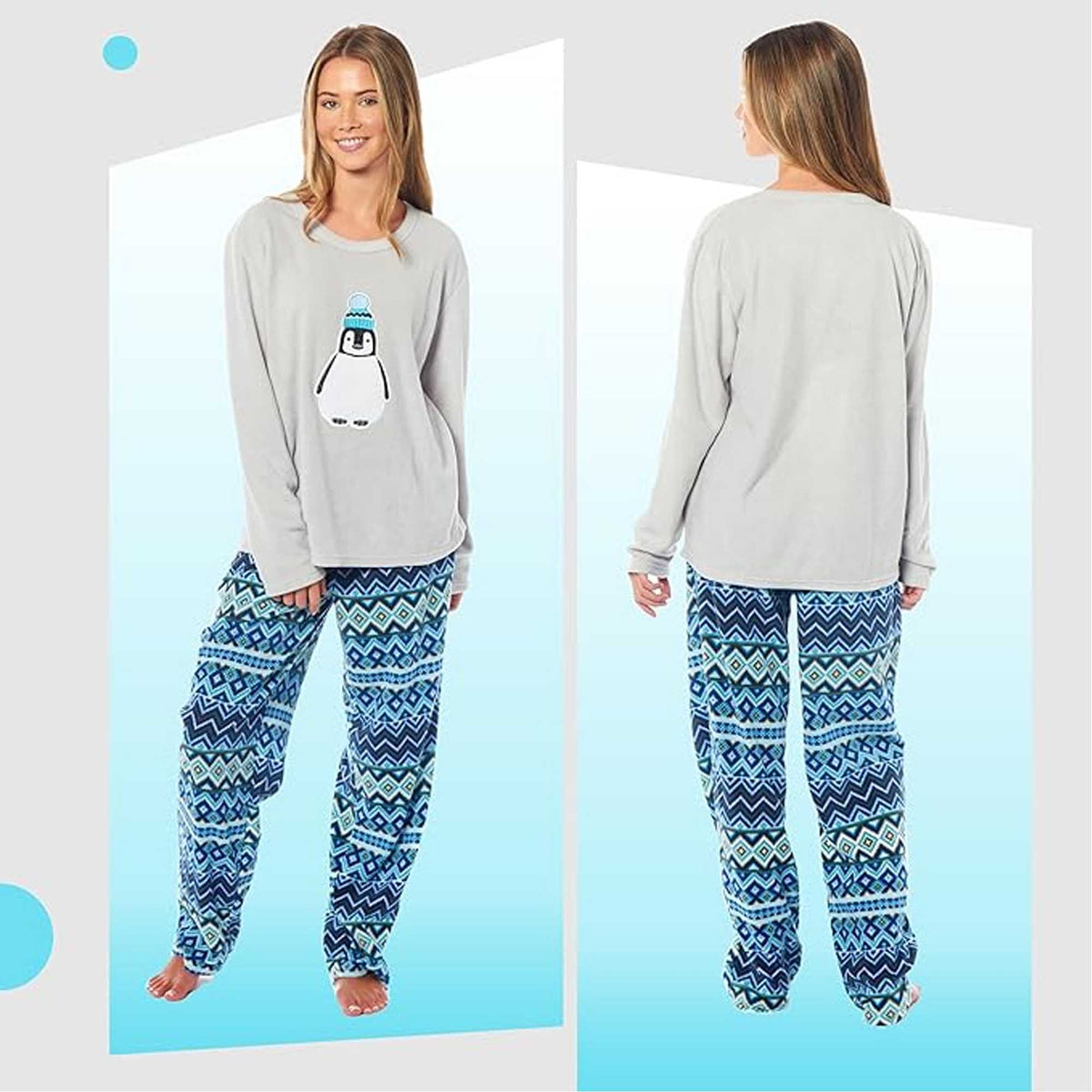 Daisy Dreamer Women's Penguin Thermal Fleece Pyjamas Set Soft Warm Winter PJs