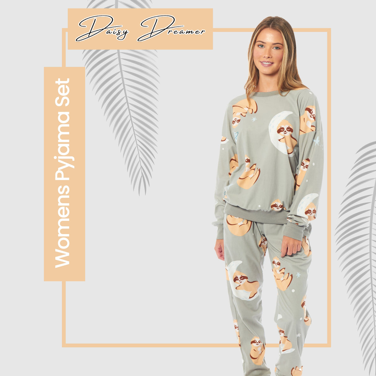 Daisy Dreamer Women's Sloth Soft Fleece Pyjama Set Long Sleeve