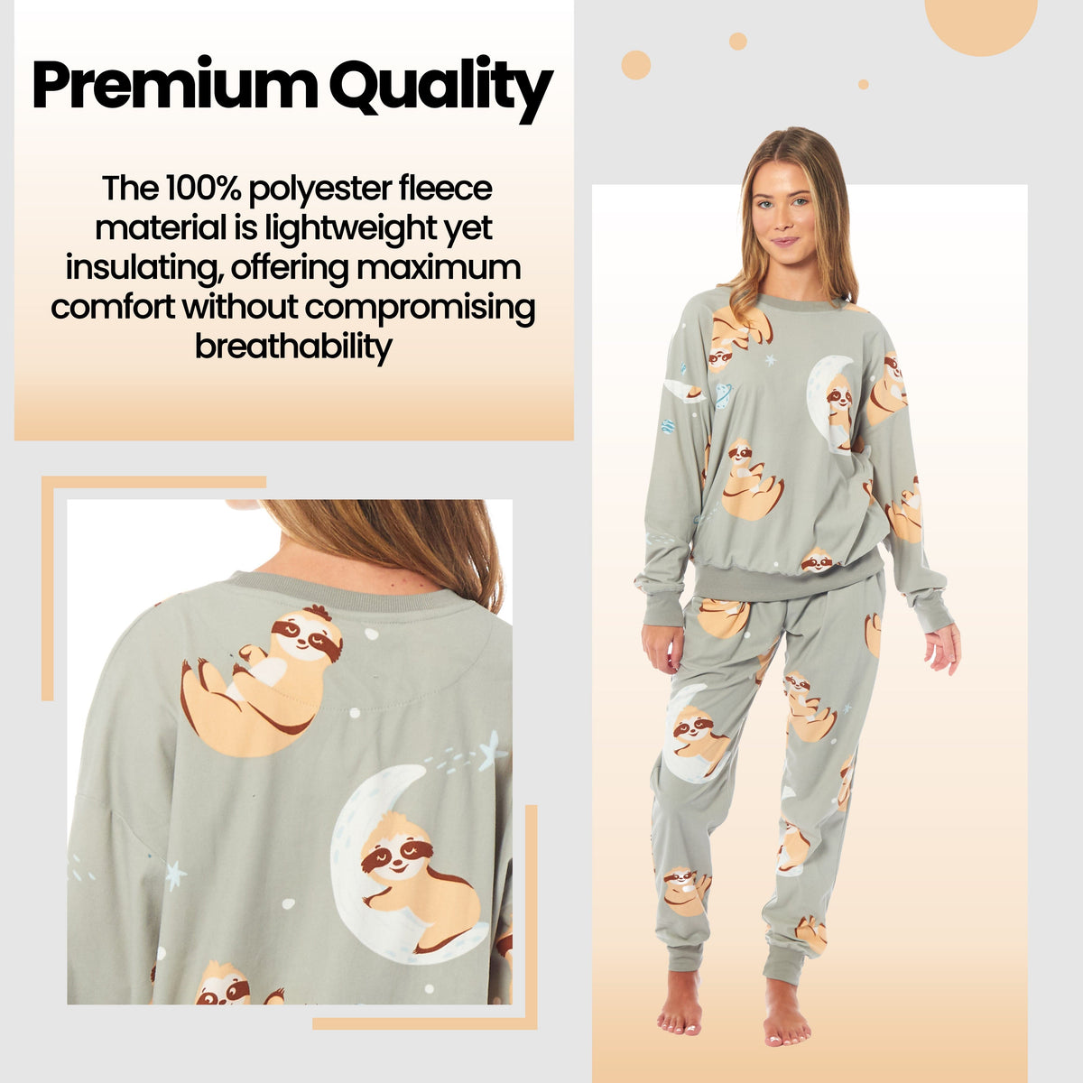 Daisy Dreamer Women's Sloth Soft Fleece Pyjama Set Long Sleeve