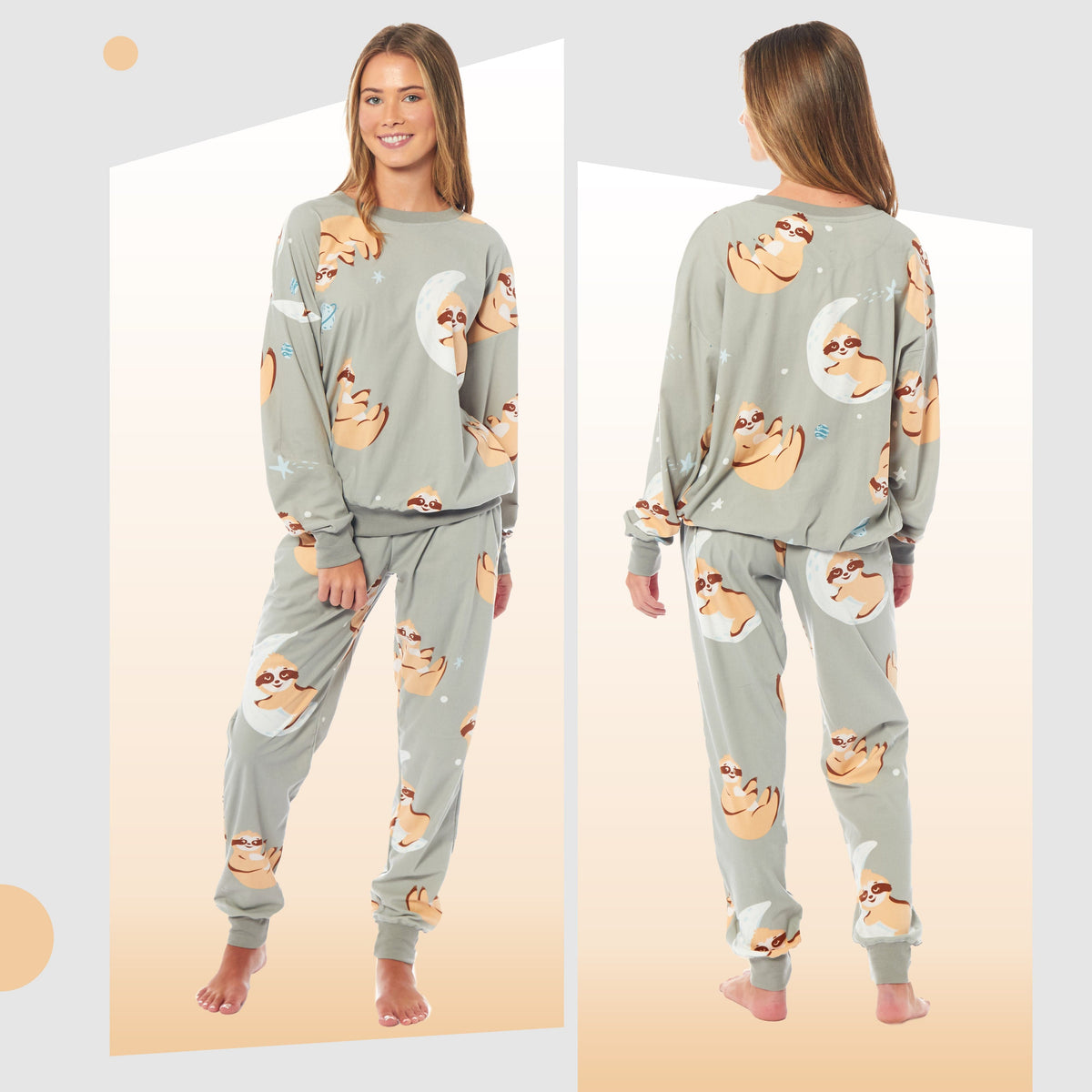 Daisy Dreamer Women's Sloth Soft Fleece Pyjama Set Long Sleeve