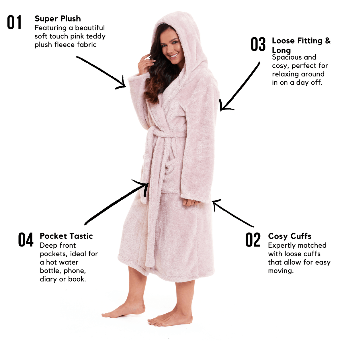 Daisy Dreamer Snuggle Fleece Hooded Robe - Soft Luxurious Dressing Gown