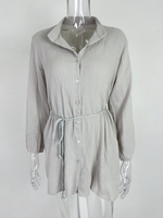 Women's Solid Colour Loose Waist Tie Button Lotus Leaf Day Dress