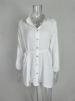 Women's Solid Colour Loose Waist Tie Button Lotus Leaf Day Dress