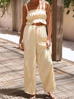 Women's Strap Top Wide-leg Pants Trouser & Top Co-ord Set Yellow