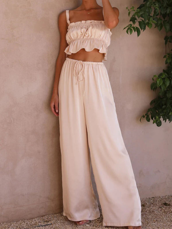 Women's Strap Top Wide-leg Pants Trouser & Top Co-ord Set