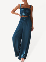 Women's Strap Top Wide-leg Pants Trouser & Top Co-ord Set Blue