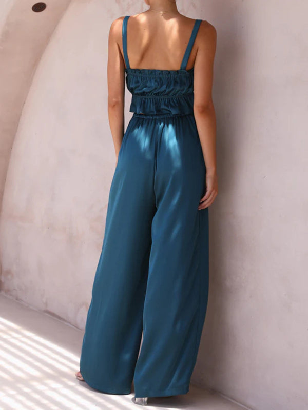 Women's Strap Top Wide-leg Pants Trouser & Top Co-ord Set