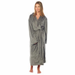 Daisy Dreamer Stripe Jacquard Dressing Gown - Soft Shawl Collar Robe with Belt & Pockets CHARCOAL