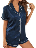 Women's Striped Cropped Shirt Shorts Pyjama Set