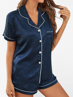 Women's Striped Cropped Shirt Shorts Pyjama Set