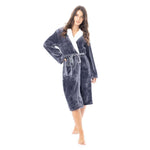 Daisy Dreamer Plush Fleece Hooded Robe - Soft Velvet Winter Dressing Gown CHARCOAL SHERPA HOOD