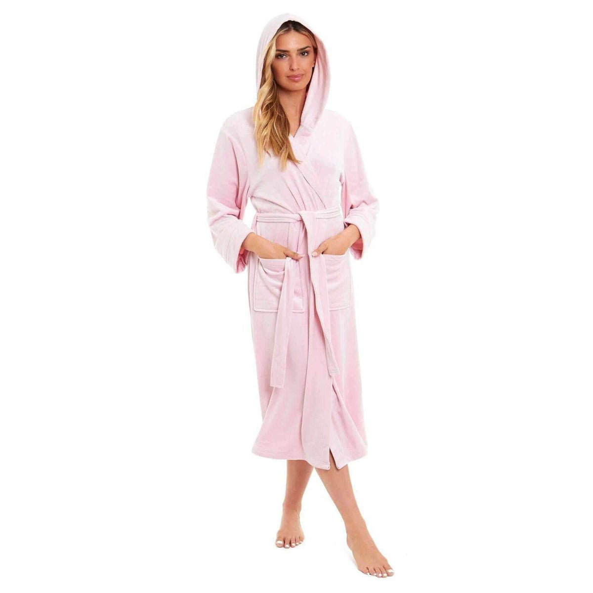 Daisy Dreamer Plush Fleece Hooded Robe - Soft Velvet Winter Dressing Gown PINK