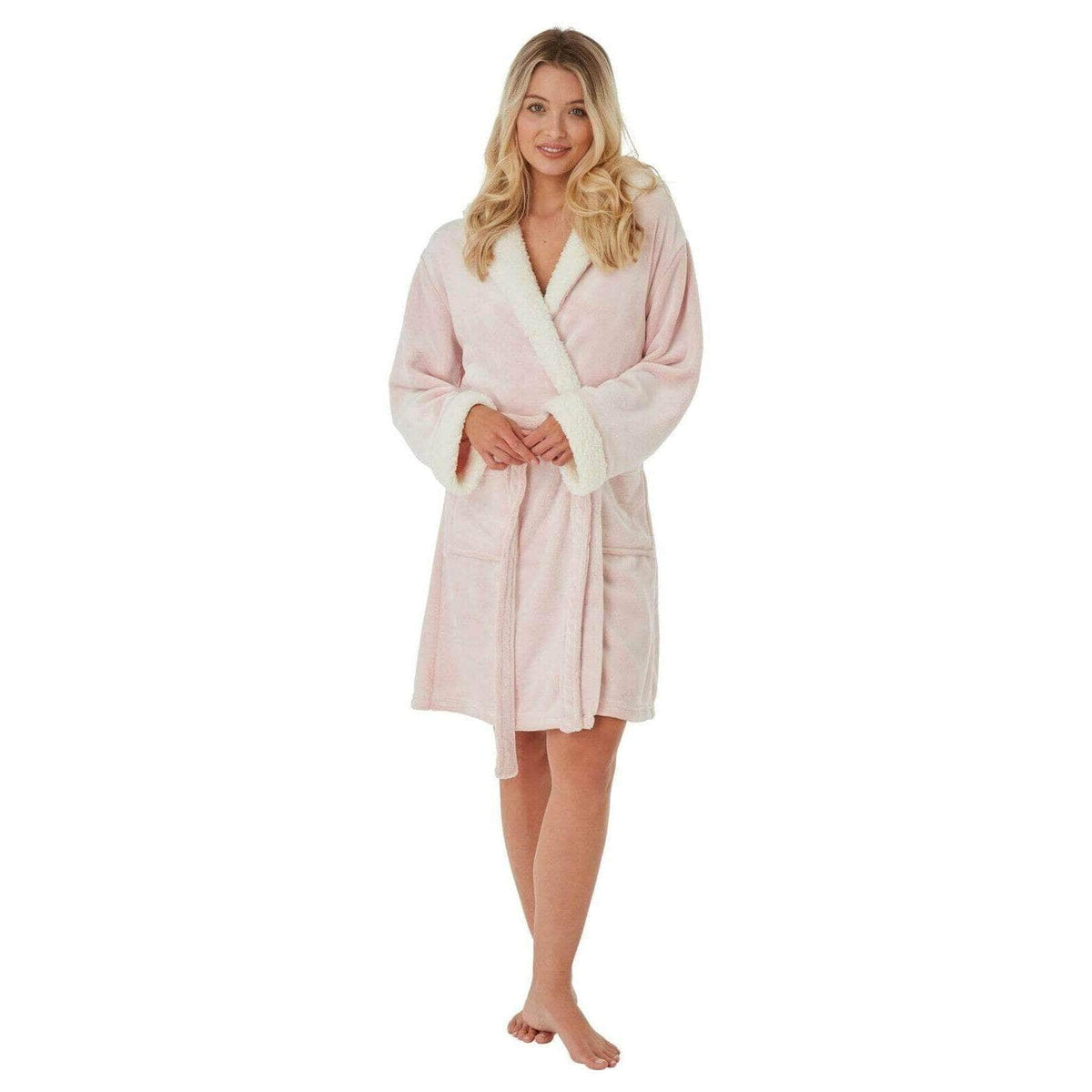 Daisy Dreamer Plush Fleece Hooded Robe - Soft Velvet Winter Dressing Gown SHIMMER PINK SHERPA HOOD