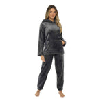 Daisy Dreamer Women's Ultra-Soft Plush Fleece Hooded Winter Pajama Set CHARCOAL