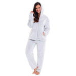 Daisy Dreamer Women's Ultra-Soft Plush Fleece Hooded Winter Pajama Set GREY FULL ZIP