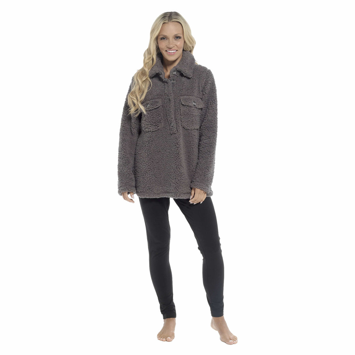 Daisy Dreamer Ultra-Soft Sherpa Lounge Set - Long Sleeve Top & Leggings with Pockets CHARCOAL