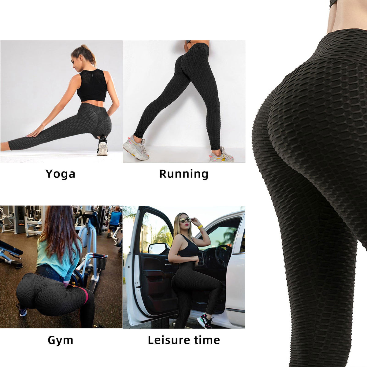 Women TikTok Viral Bubble Textured Butt Lifting Leggings Black