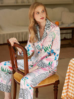 Womens Leopard Print Sleepwear Pink Pyjama Set