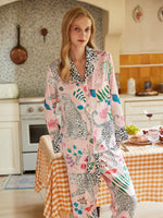 Womens Leopard Print Sleepwear Pink Pyjama Set