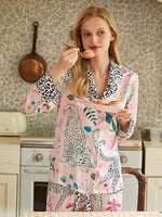 Womens Leopard Print Sleepwear Pink Pyjama Set