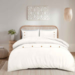 Wood Button Duvet Cover Set White