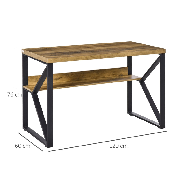 Workstation Computer Desk Table with Storage Shelf Steel Frame Black Brown