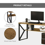 Workstation Computer Desk Table with Storage Shelf Steel Frame Black Brown