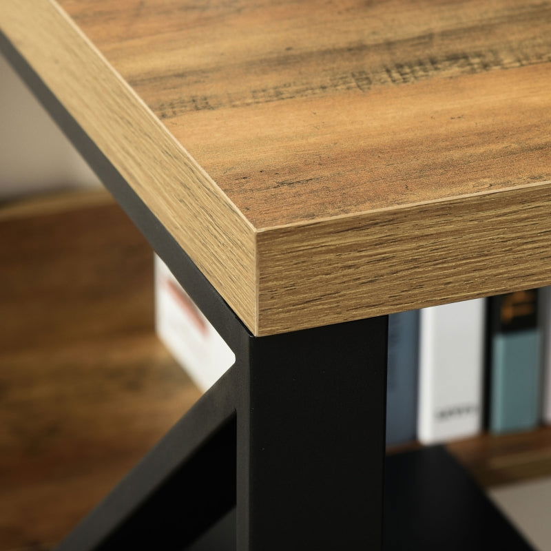 Workstation Computer Desk Table with Storage Shelf Steel Frame Black Brown