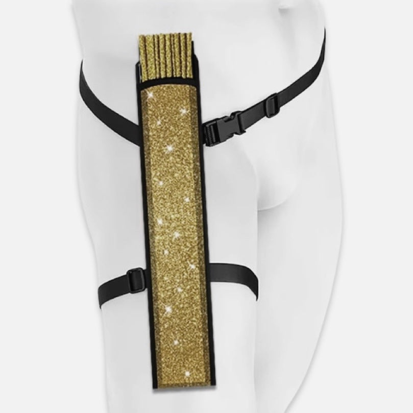 XL Festival Handheld Fan - Glitter, Gold Rush with matching Leg Holster