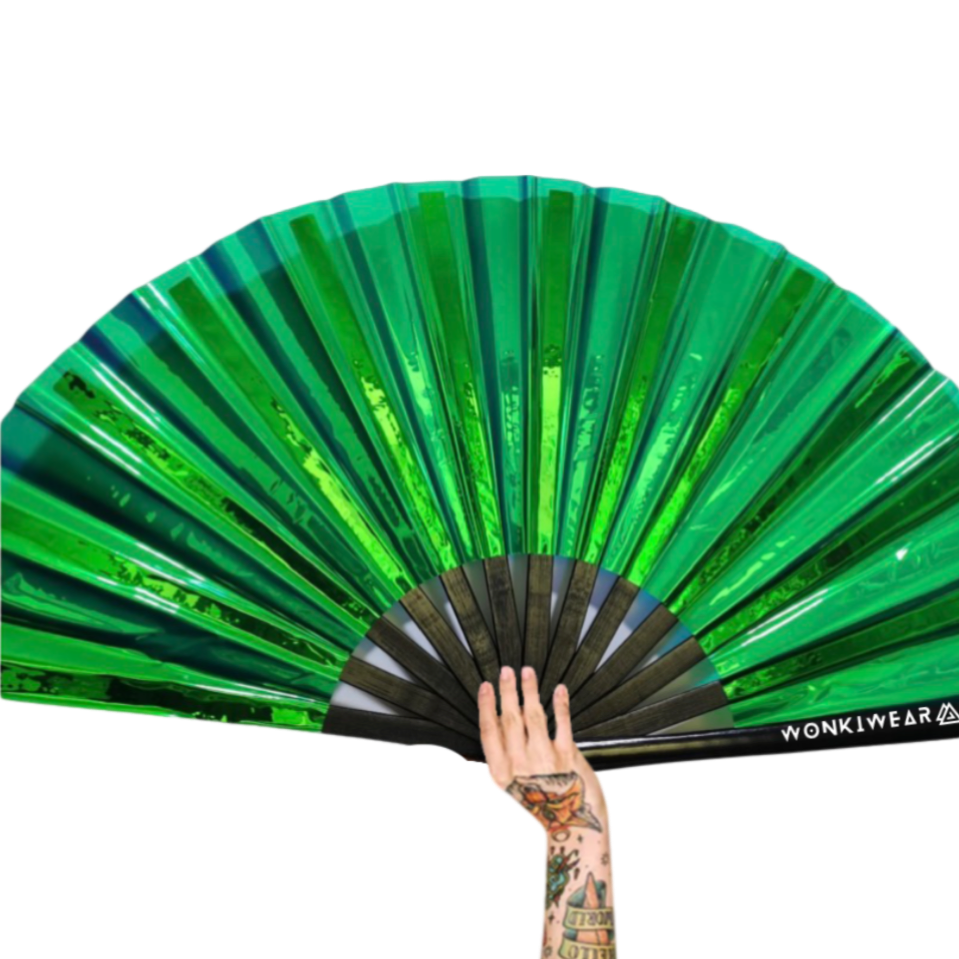 XL Festival Handheld Fan - Iridescent, Emerald Ecstasy