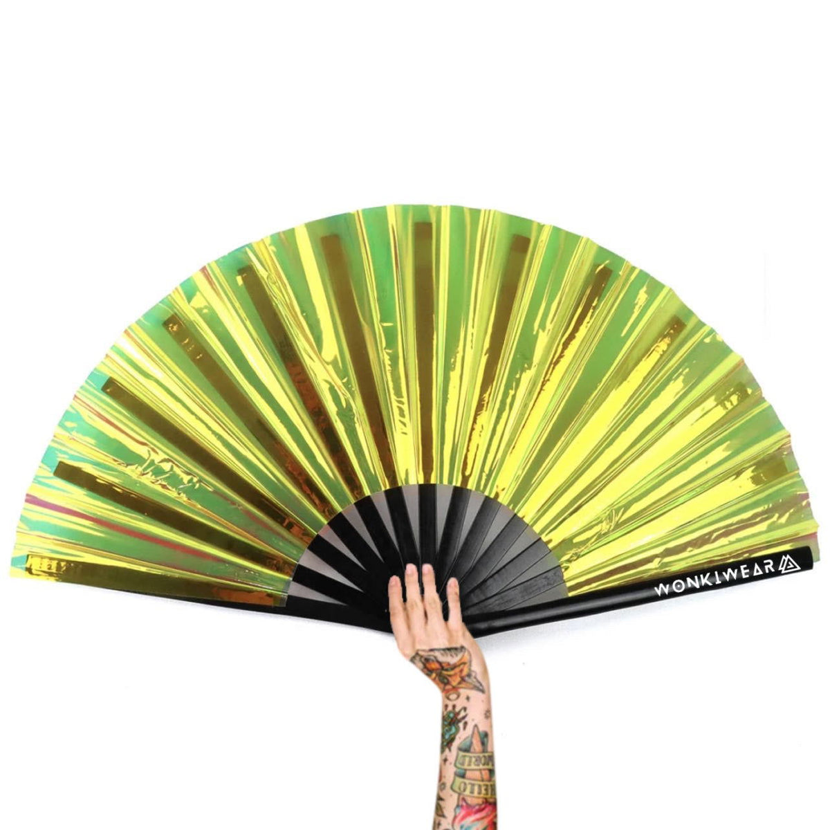XL Festival Handheld Fan - Iridescent, Golden Goddess Fan ONLY