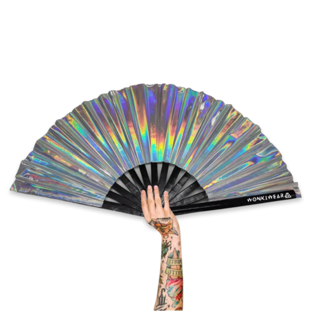 XL Festival Handheld Fan - Iridescent, Silver Stardust