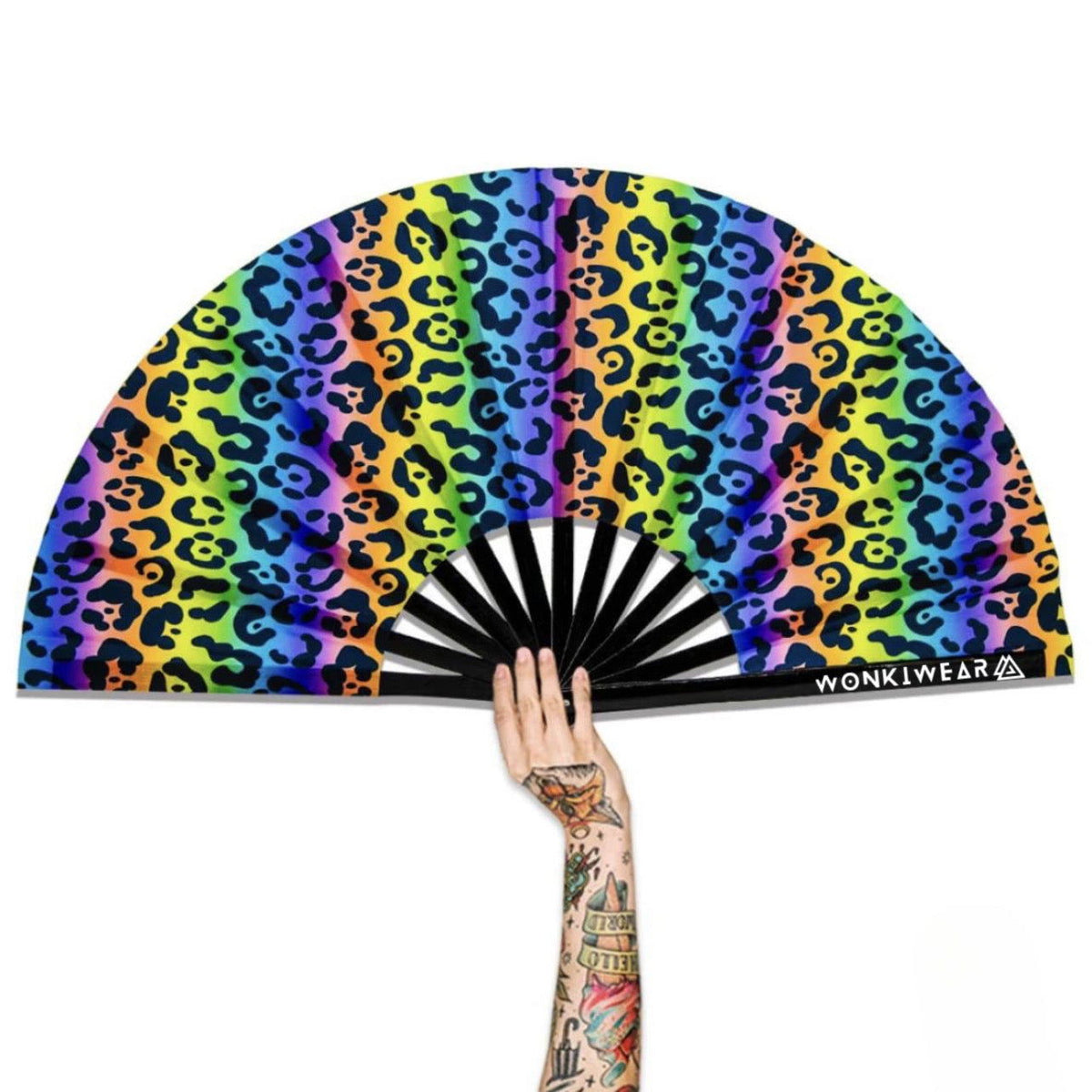 XL Festival Handheld Fan - UV Reactive, Rainbow Leopard Fan ONLY