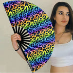 XL Festival Handheld Fan - UV Reactive, Rainbow Leopard