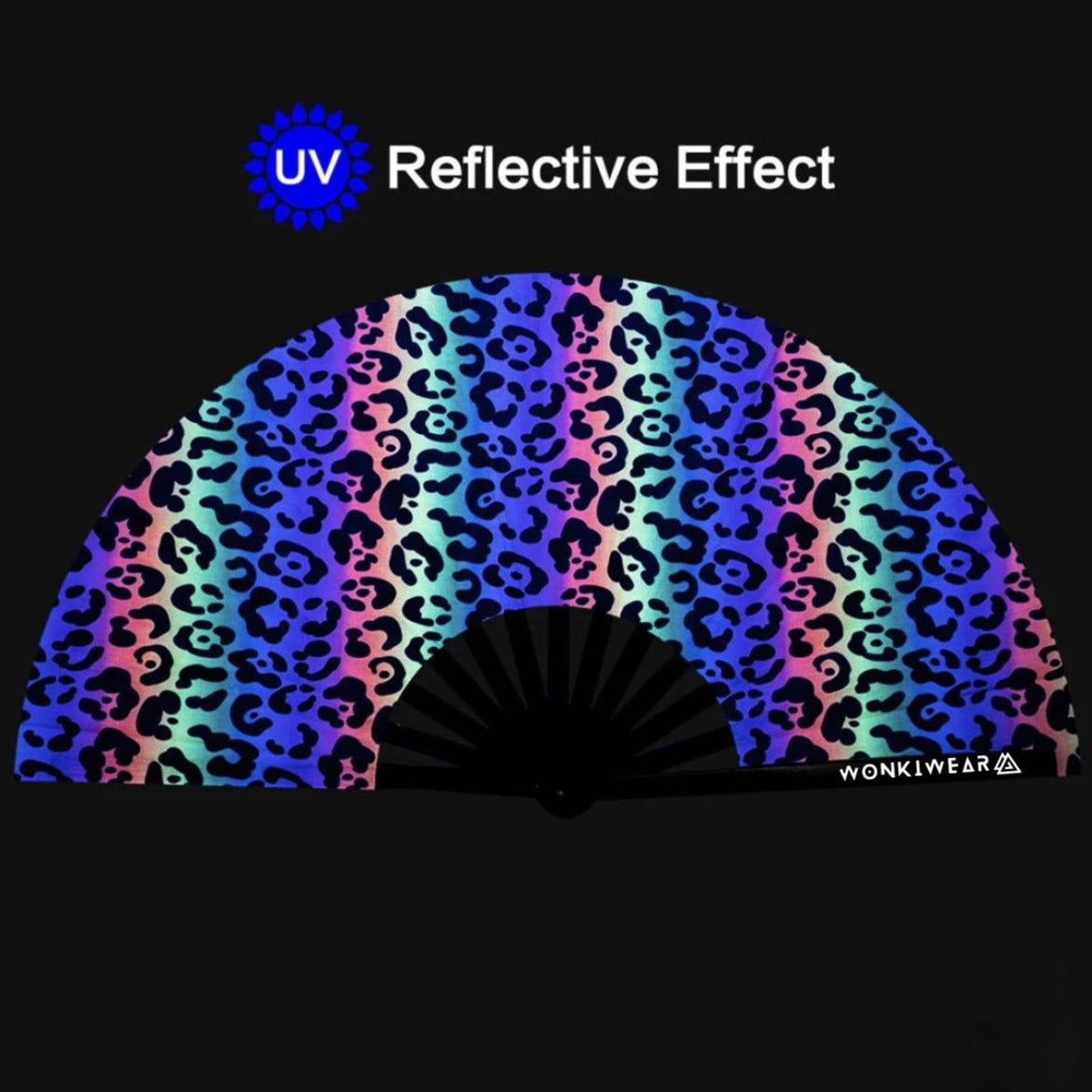 XL Festival Handheld Fan - UV Reactive, Rainbow Leopard