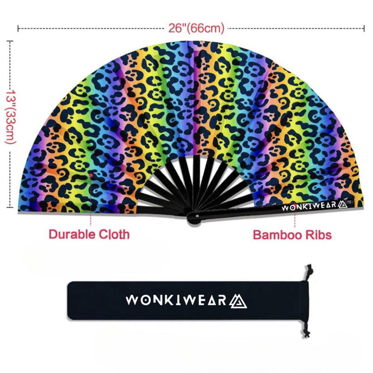 XL Festival Handheld Fan - UV Reactive, Rainbow Leopard