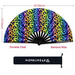 XL Festival Handheld Fan - UV Reactive, Rainbow Leopard