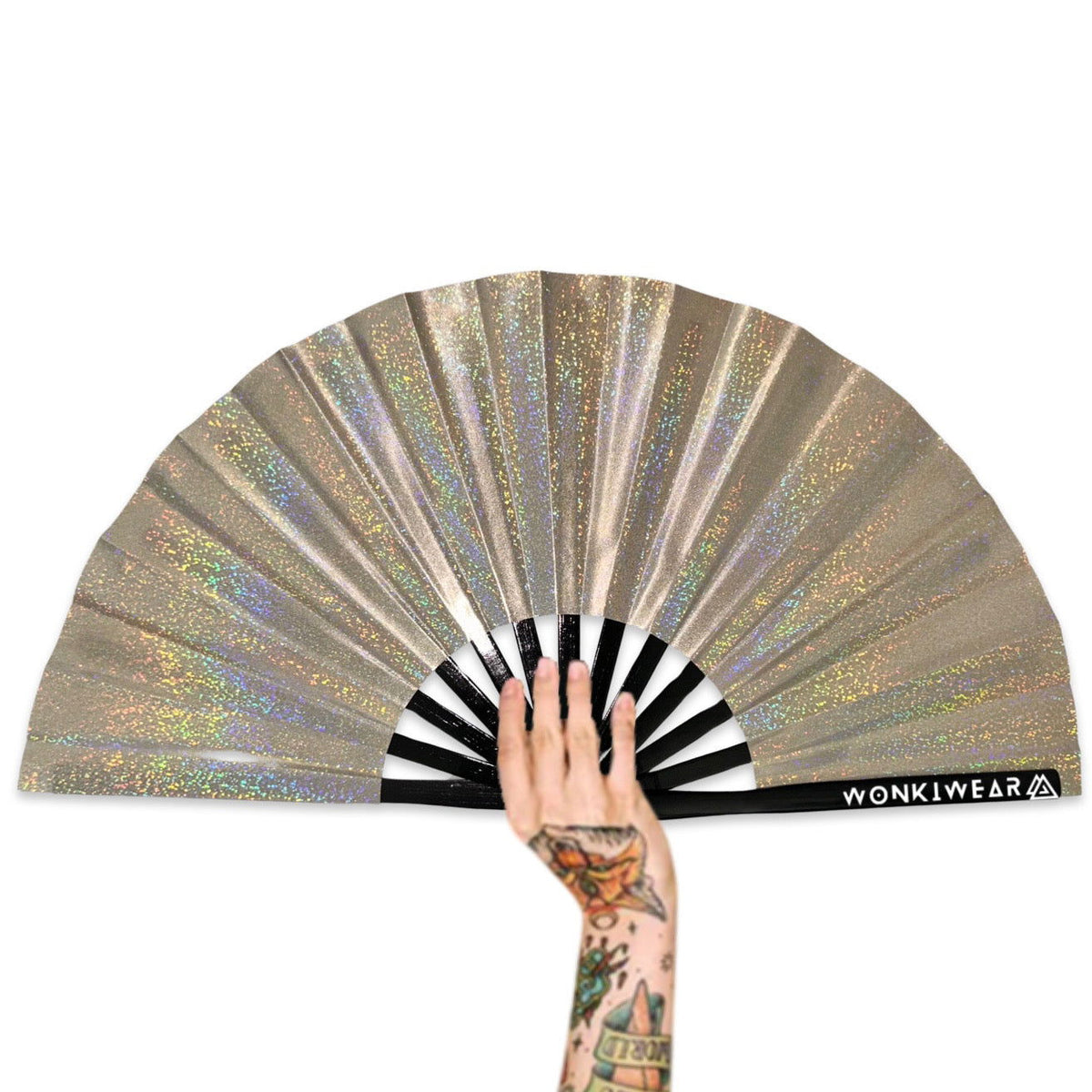 XL Foldable Handheld Fan - Galaxy Range, Jupiter Holographic Metallic Champagne Large 13.5 inch Fan ONLY