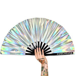 XL Foldable Handheld Fan - Galaxy Range, Mercury Iridescent Metallic Silver Large 13.5 inch Fan ONLY