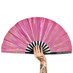XL Foldable Handheld Fan - Galaxy Range, Orion Holographic Metallic Pink Large 13.5 inch Fan ONLY