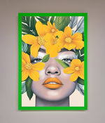 Yellow Flowers Head Framed Poster Neon Dark Green