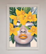 Yellow Flowers Head Framed Poster White