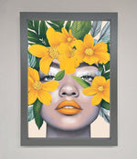 Yellow Flowers Head Framed Poster Dark Grey