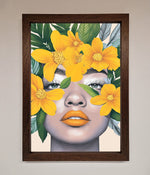 Yellow Flowers Head Framed Poster Walnut