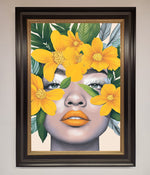 Yellow Flowers Head Framed Poster Black Gold