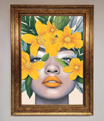 Yellow Flowers Head Framed Poster Bronze