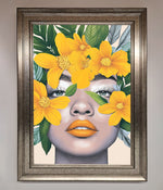 Yellow Flowers Head Framed Poster Silver